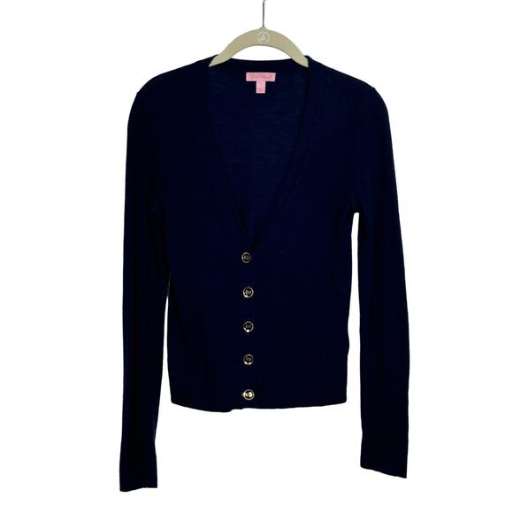 Lily Pulitzer Wool Blend Navy Cardigan Sweater Size Small - Picture 1 of 8